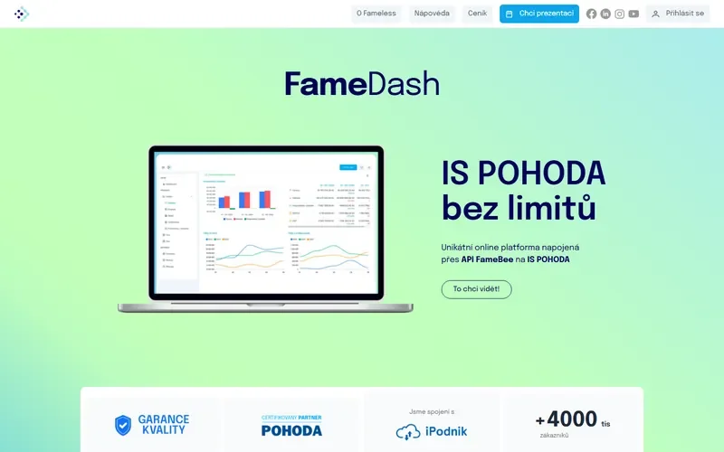 Úvodní stránka microsite famedash.fameless.cz